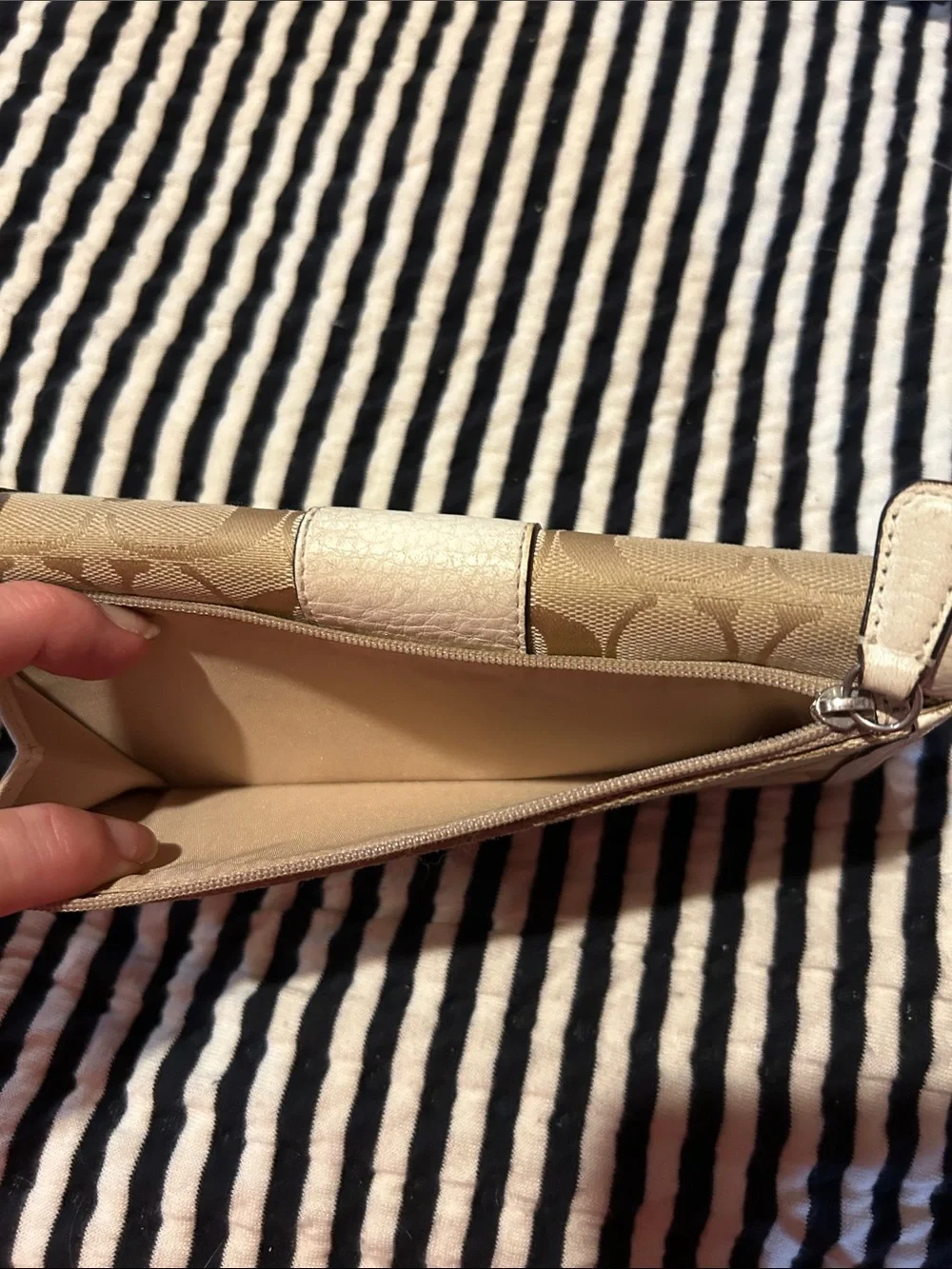 Coach Beige and Cream Signature Continental Wallet